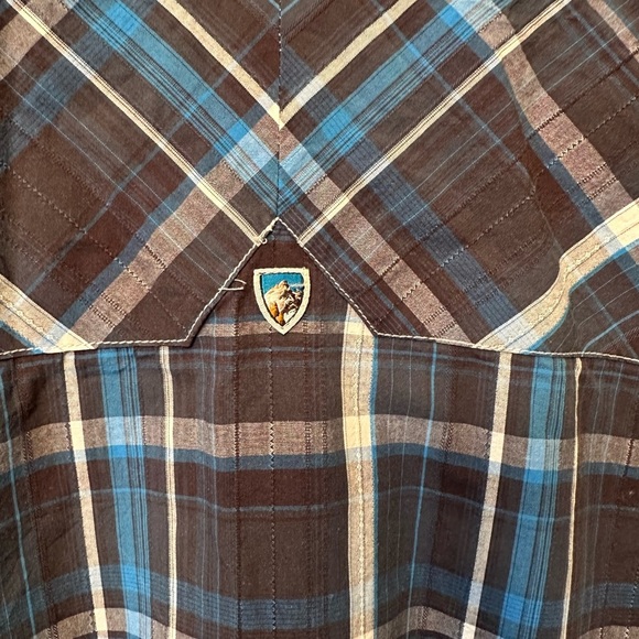 Kuhl Mens Blue Gray Plaid Short Sleeve Active Casual Suncel Button Shirt Size L - Picture 7 of 10